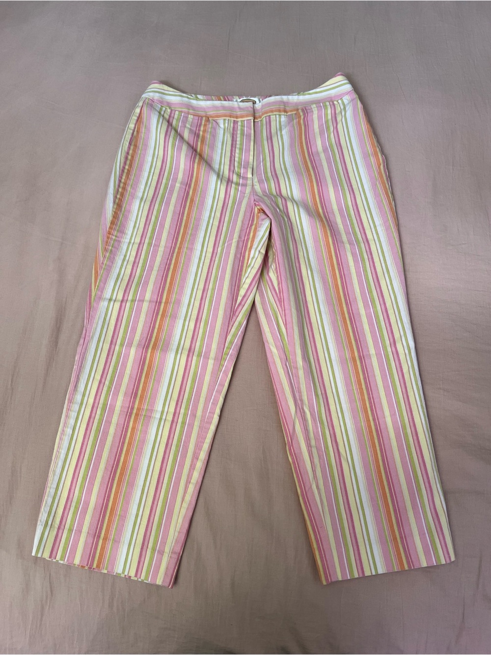 Playground Prep Striped Pink and Green Multicolor Cotton-Cropped capris
